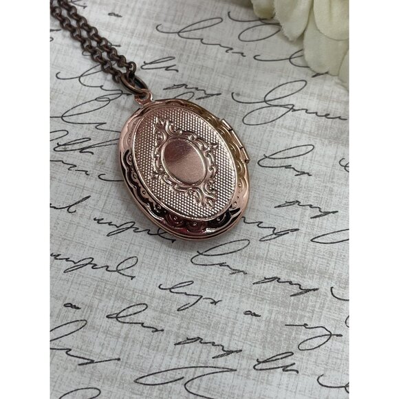Rose Gold Brass Harlequin Opal Birthday Gift Locket Necklace Pendant Wedding - Picture 8 of 14
